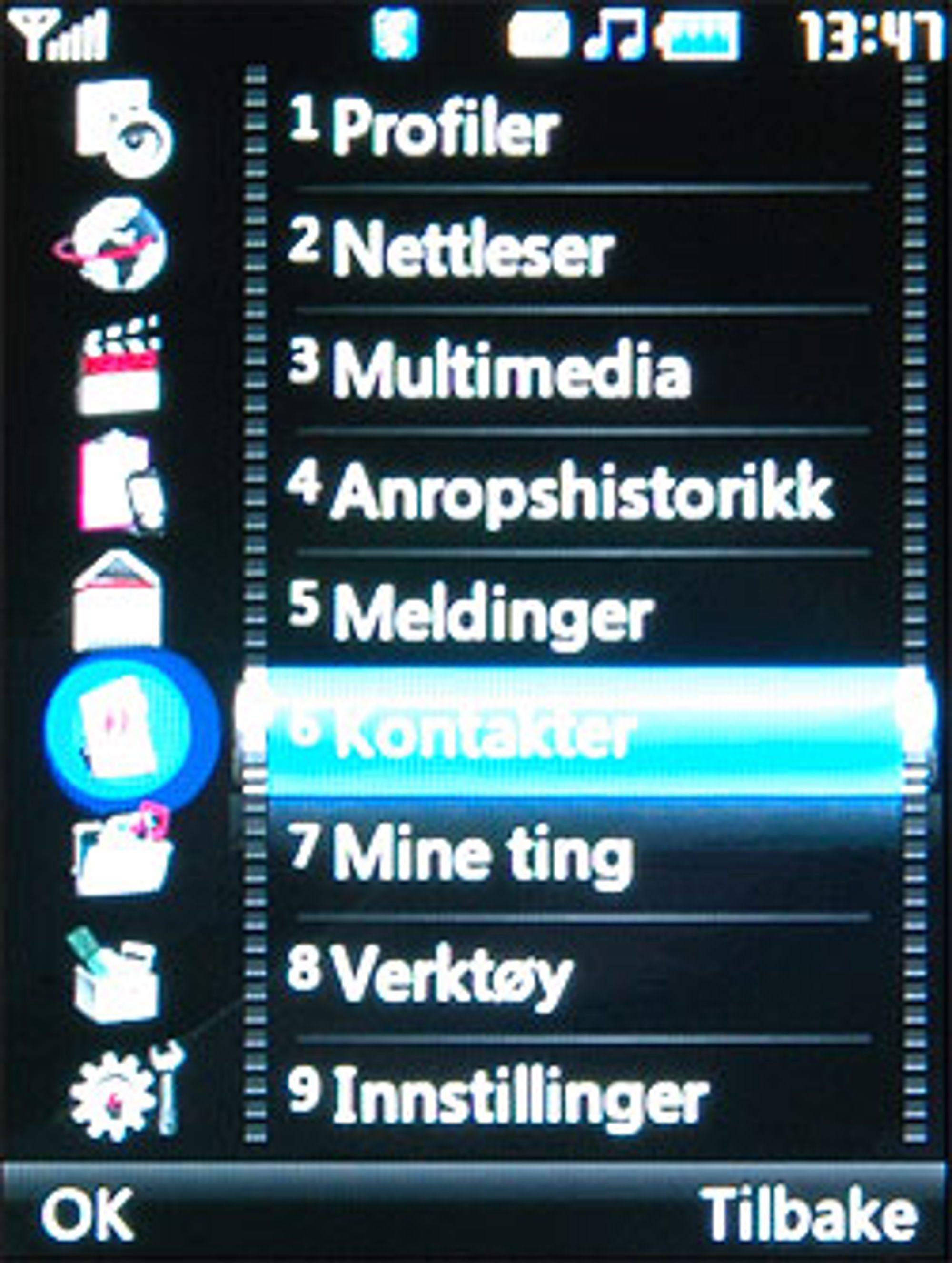 Hovedmenyen er er en liste.