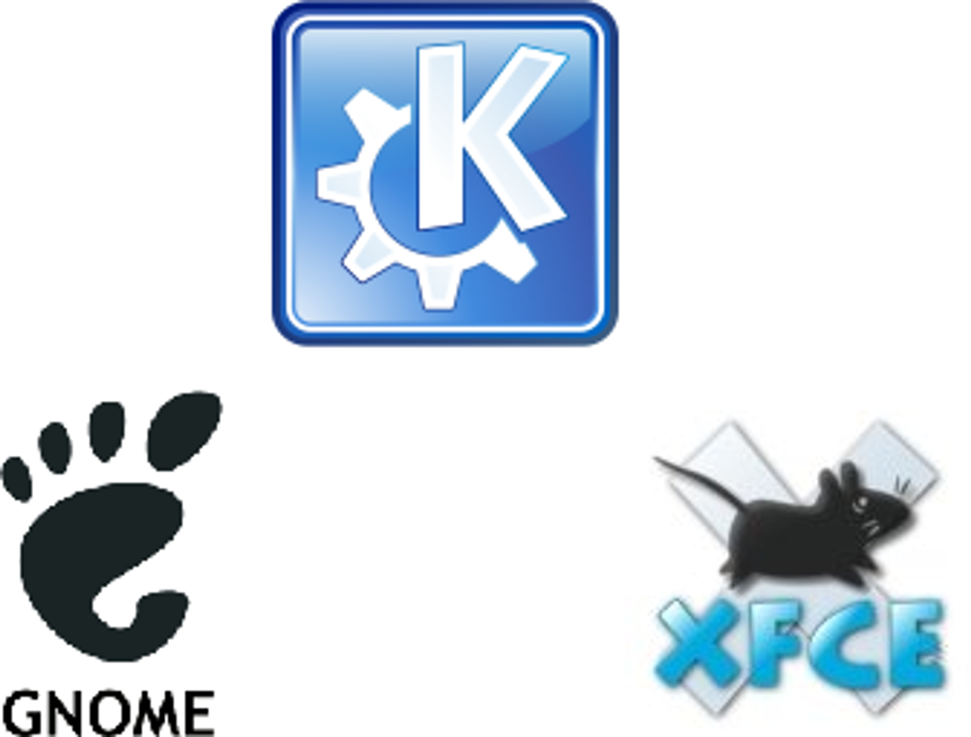 Tre popul�re skrivebordsmilj� til Linux - KDE, Gnome og XFCE.