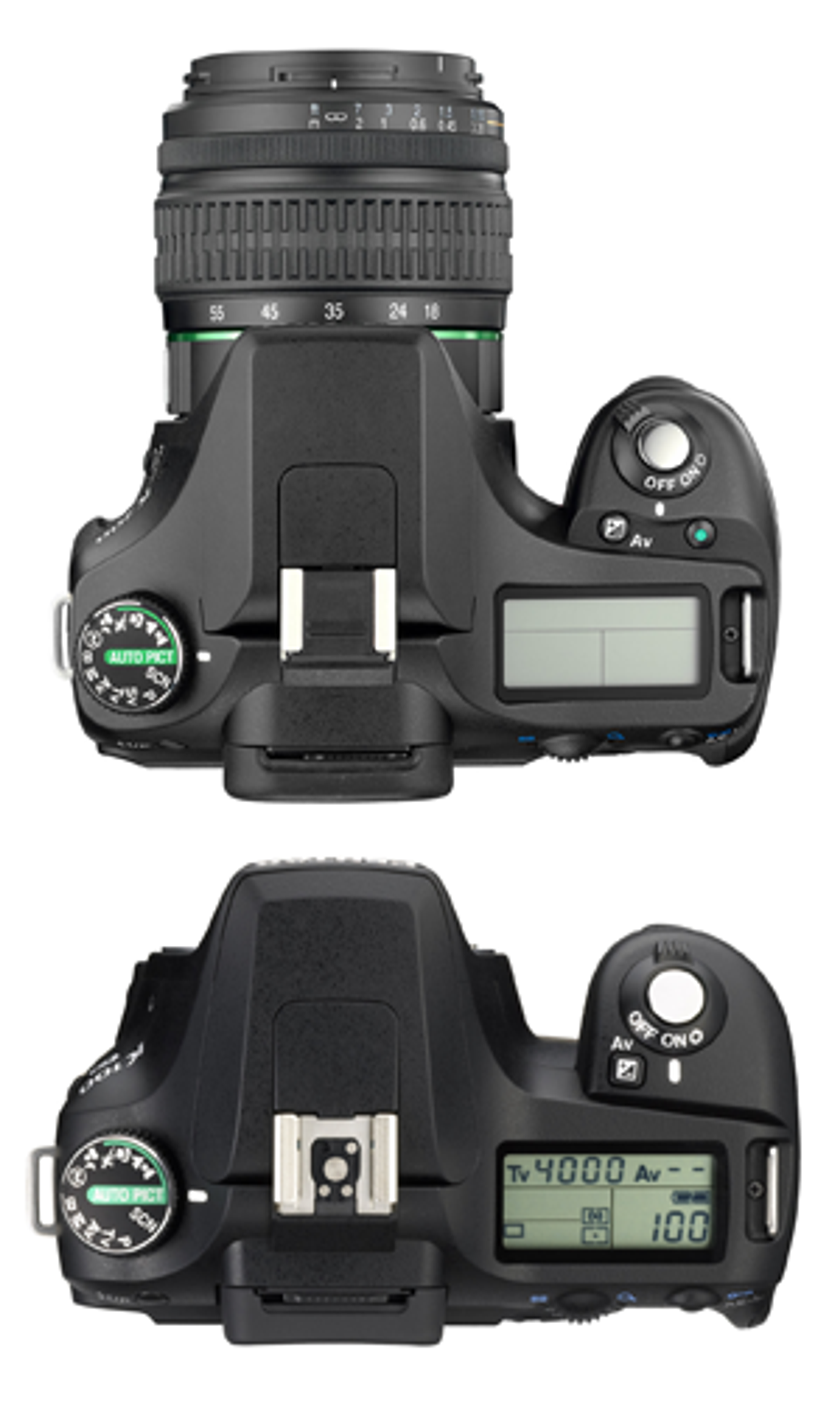 K200D (øverst) og K100D (nederst).