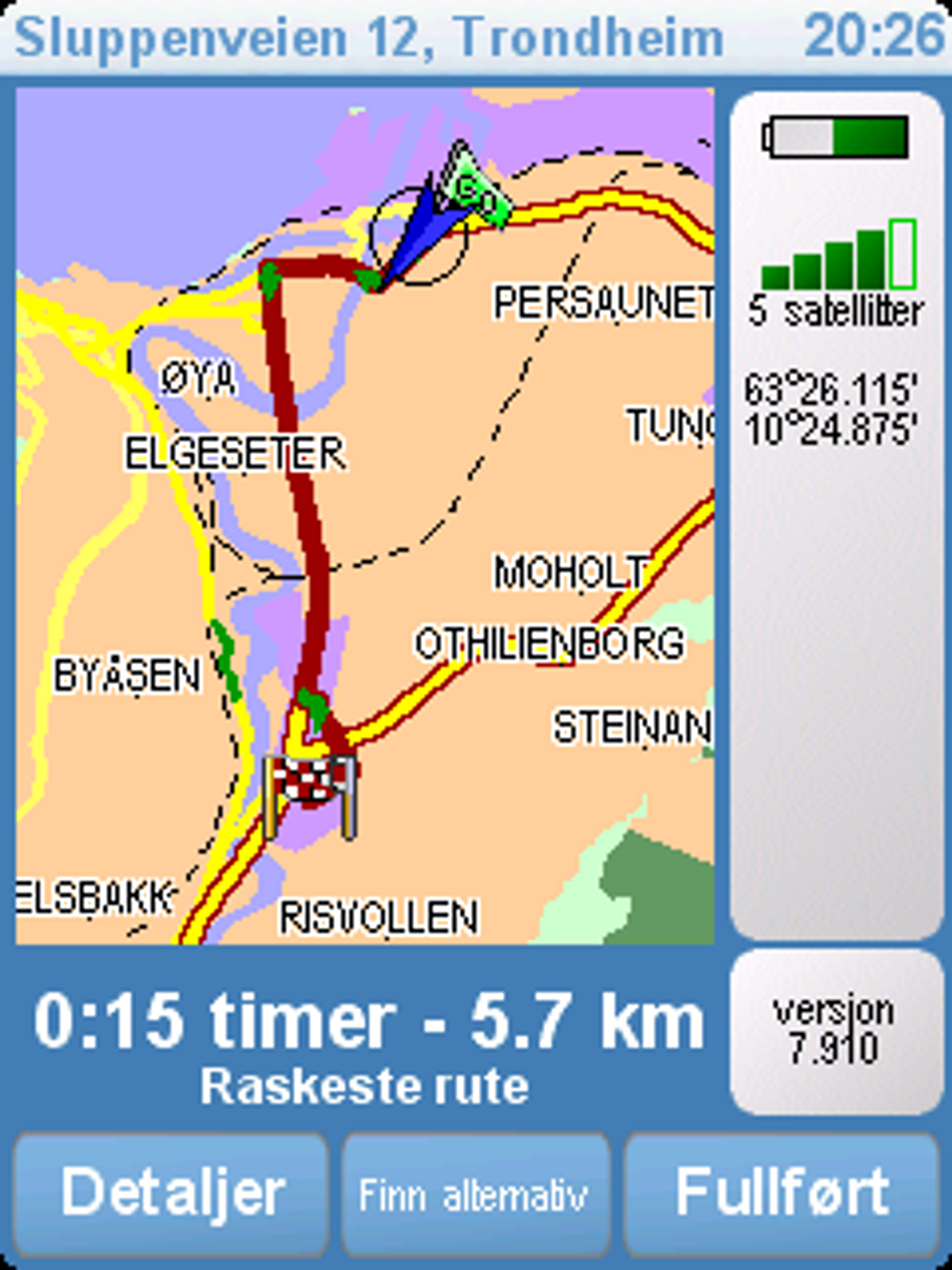 Rutesammendrag vises før du begynner å kjøre.
