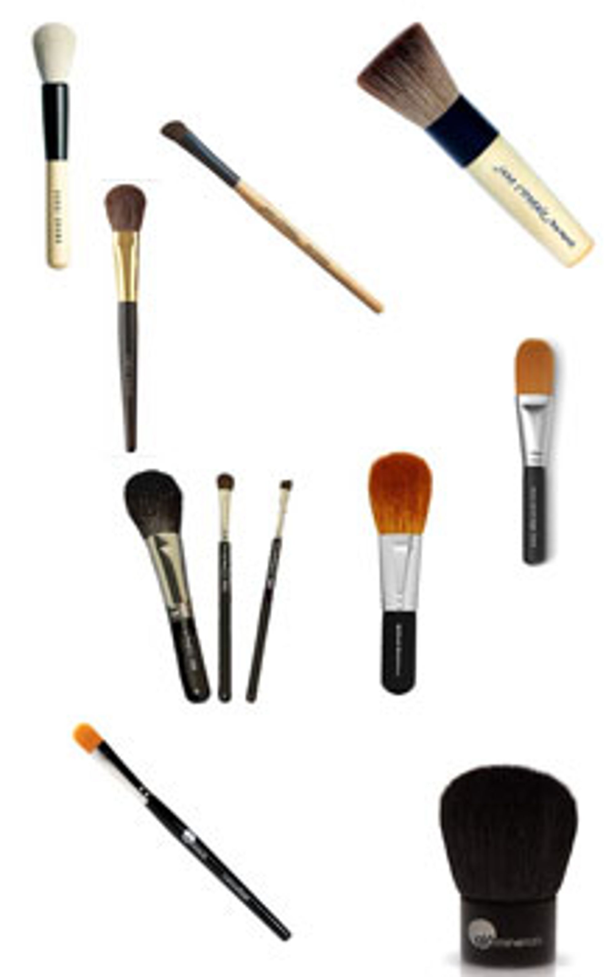 Eksempler på gode og anerkjente koster, både til foundation, pudder, rouge, øyenskygge, lepper og liner. Foto: I.d Bare Minerals, Glo, Jane Iredale, M.A.C, Bobbi Brown.
