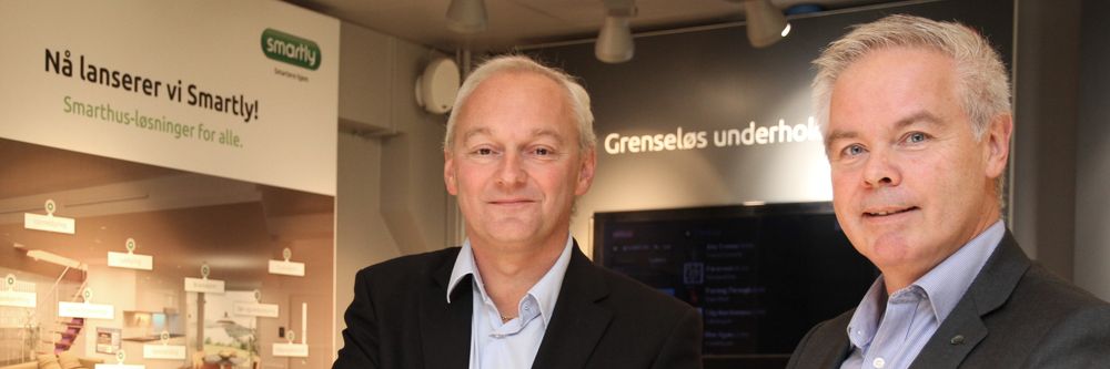 Nordan-sjef Tore Rasmussen og konserndirektør Eirik Gundegjerde i Altibox går sammen for å tilby den norske befolkningen smarte dører.