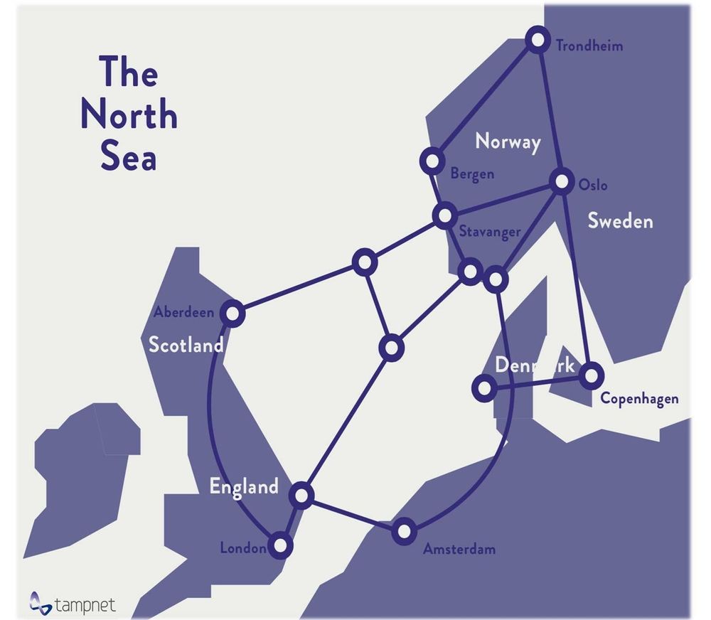Slik ser sambandslinjene over Nordsjøen til Storbritannia ut.