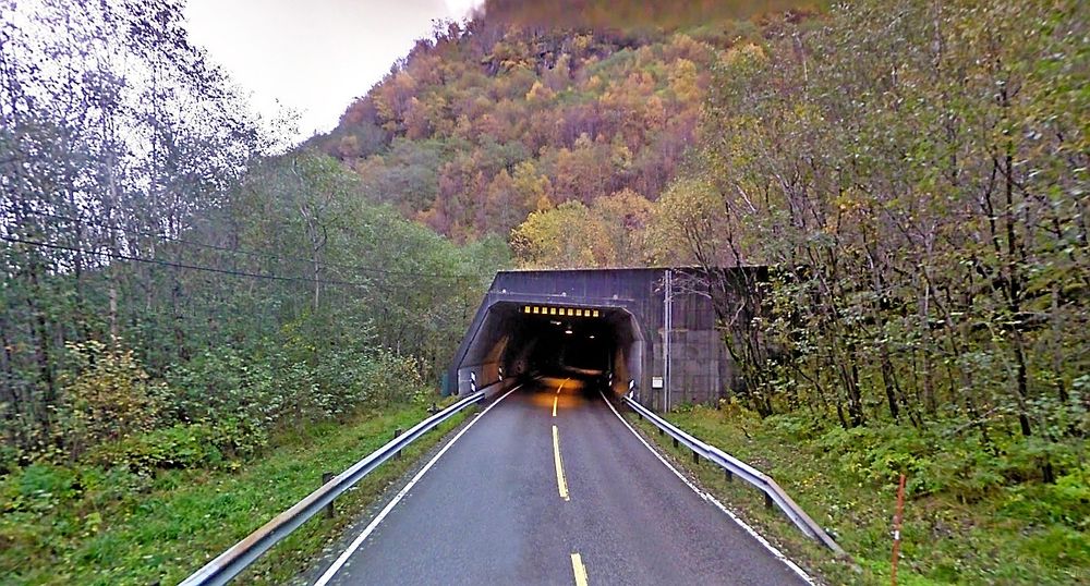 Høyangertunnelen blir høyst sannsynlig oppgradert av Gjerden Fjellsikring eller Veidekke. Bildet viser vestre portal. (Foto: Google)