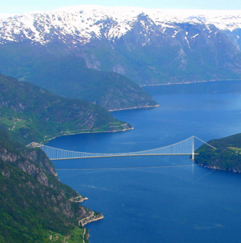 Flere av underentreprisene til Hardangerbrua er nå på plass.
Ill.: Statens Vegvesen