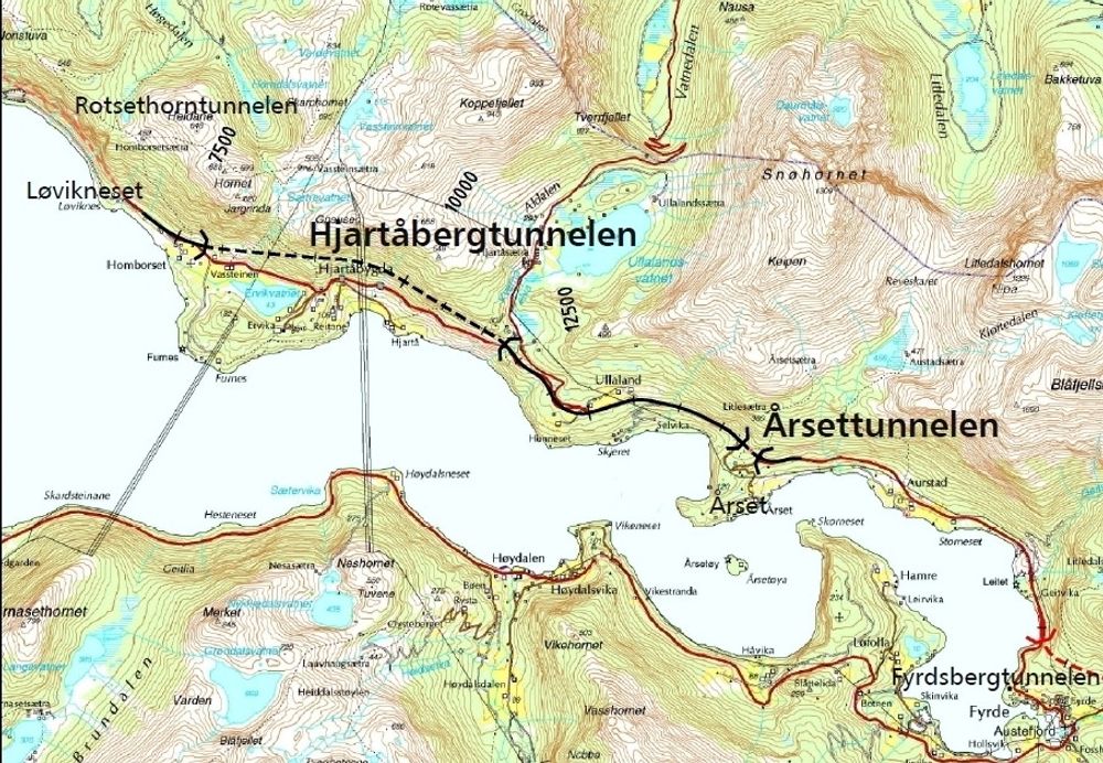 18. august går fristen ut for dem som vil gi anbud på elektro- og SRO-installasjoner i Hjartåbergtunnelen og tilstøtende veger. (Ill.: Statens vegvesen)