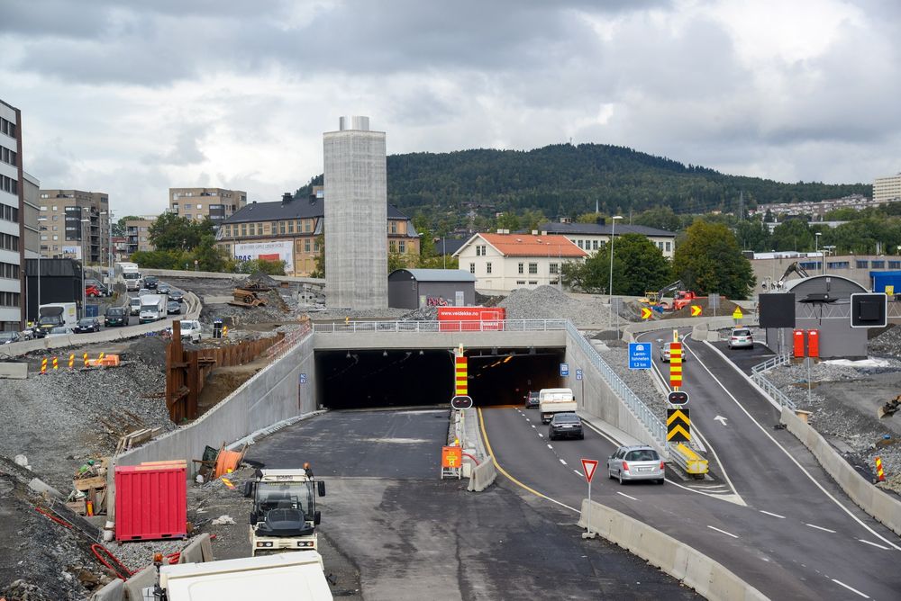 Tunnelinnslaget ved Økernsenteret, noen uker før anlegget var åpningsklart. Foto: Knut Opeide, Statens vegvesen