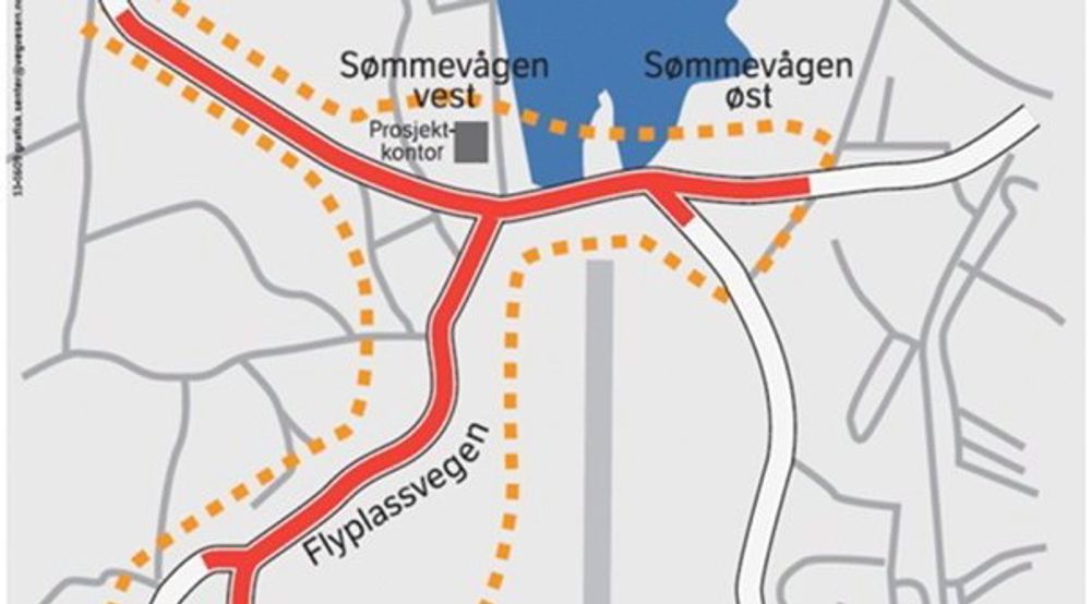 Strekningene som er markert med rødt skal utvides til fire felt. Jobben vil bli utført av et firma fra Rogaland. (Ill.: Statens vegvesen)