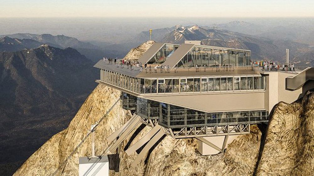 Slik skal den nye fjellstasjonen på Zugspitze se ut når den blir ferdig, etter planen mot slutten av 2017.