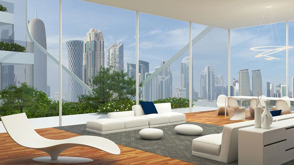 Slik ser arkitektene for seg at utsikten kan bli fra luksusleilighetene i Vertical City. 