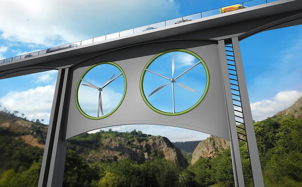 To vindturbiner på viadukten gir best likevekt, både når det gjelder det strukturelle og det elektriske.  