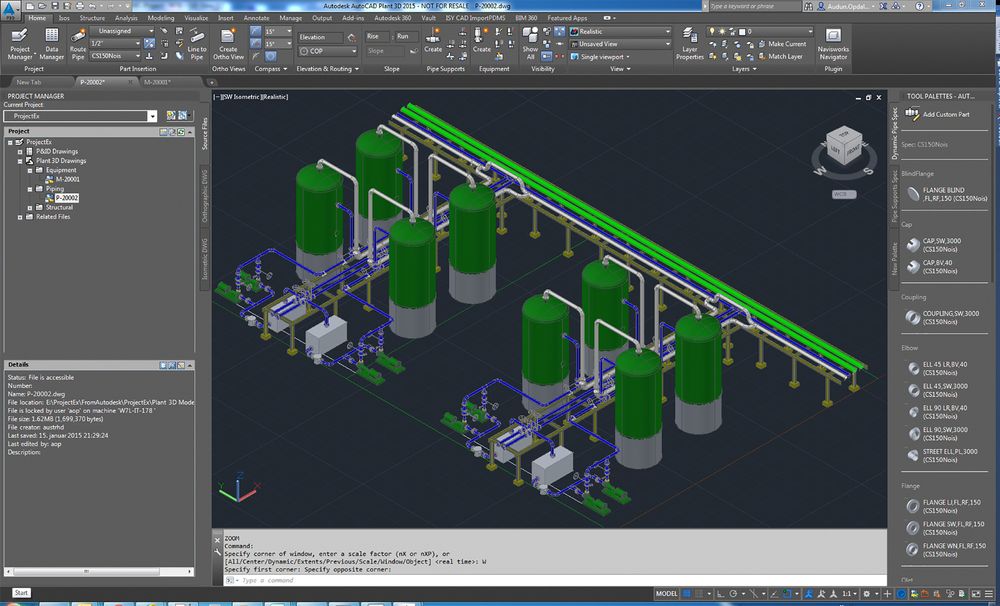 Komplekst: Plant3D-modell viser kilde-modellen i AutoCAD Plant 3D. Den kan enkelt konverteres til Aveva PDMS med Norconsults nye verktøy.  