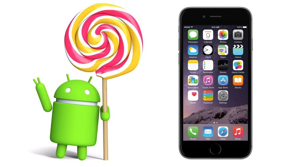Android 5.0 Lollipop og iPhone med iOS 8.