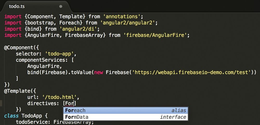 Autofullføring av TypeScript i Sublime 3 for Angular 2.