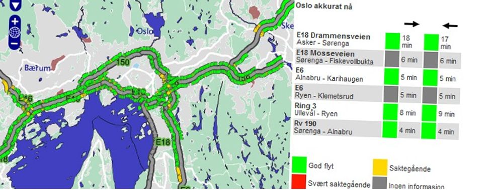 P4s nye nettjeneste viser trafikkflyten i Oslo og omegn.
