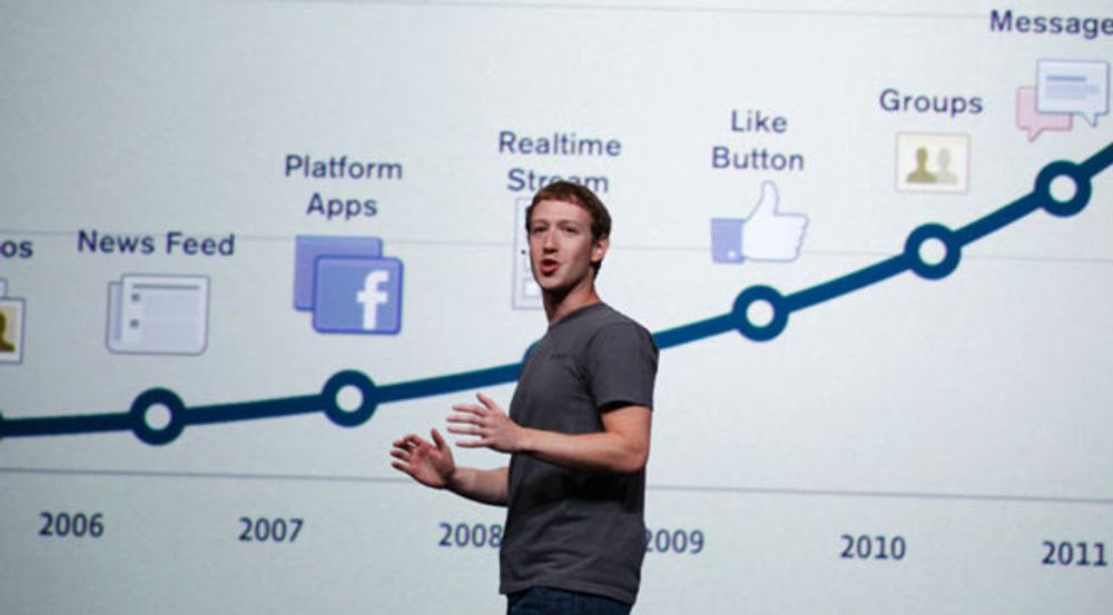 Facebook har vokst i rekordfart. Nå som de runder 1 milliard brukere forestiller Mark Zuckerberg seg at plattformen er å regne som kritisk infrastruktur for alle. Her fra introduksjonen av funksjonen «tidslinje» på F8-konferansen i fjor.