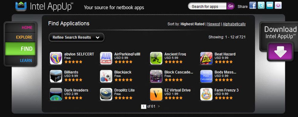 Intels nye markedsplass tilbyr applikasjoner tilpasset små, bærbare pc-er.