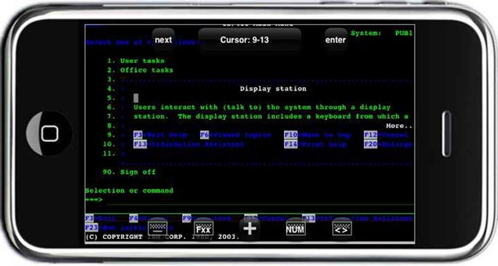 MochaSoft TN5250 gjør iPhone til terminal mot IBM iSeries.