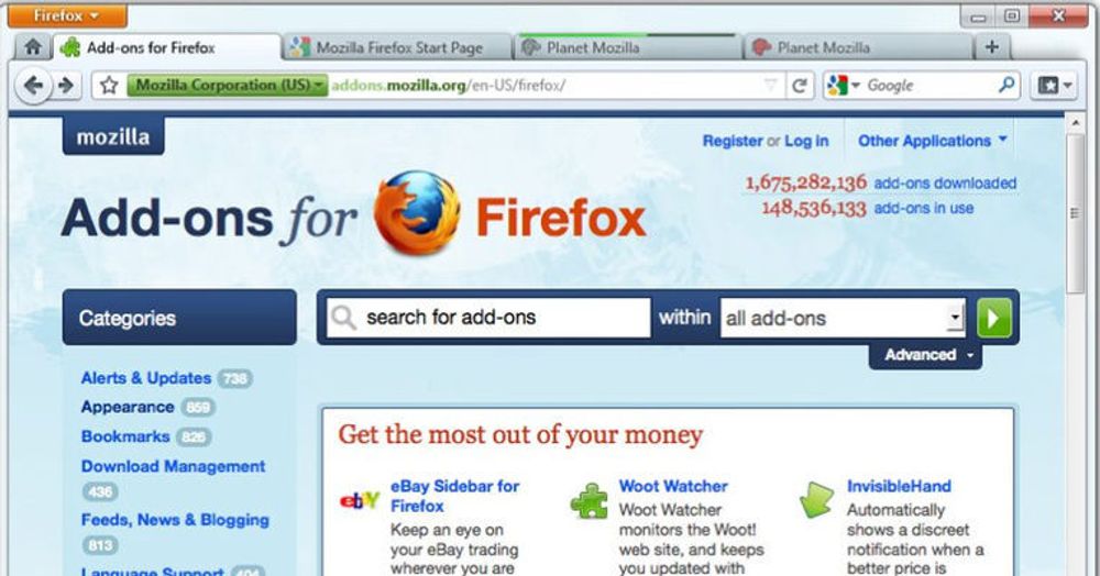 Foreløpig utkast til brukergrensesnittet i Firefox 4.0.