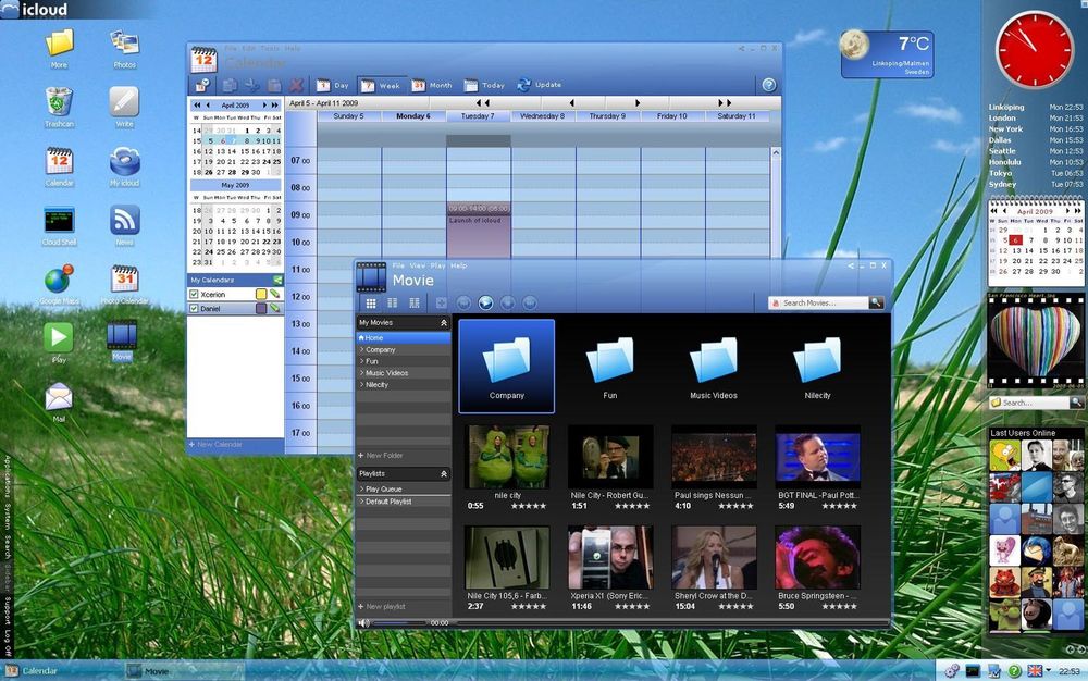 Kalender og videospiller på Icloud-skrivebordet.