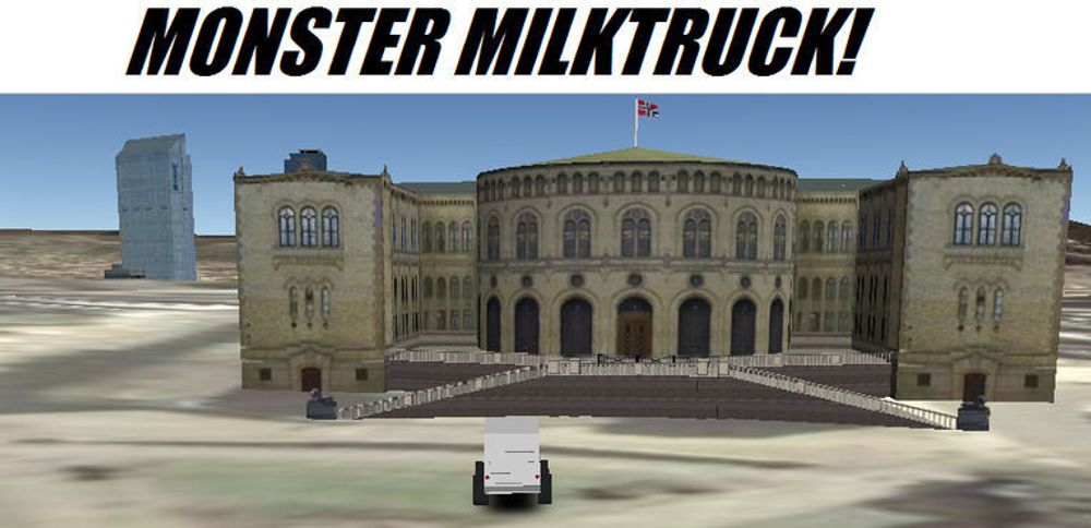 Monster Milktruck parkert foran Stortinget