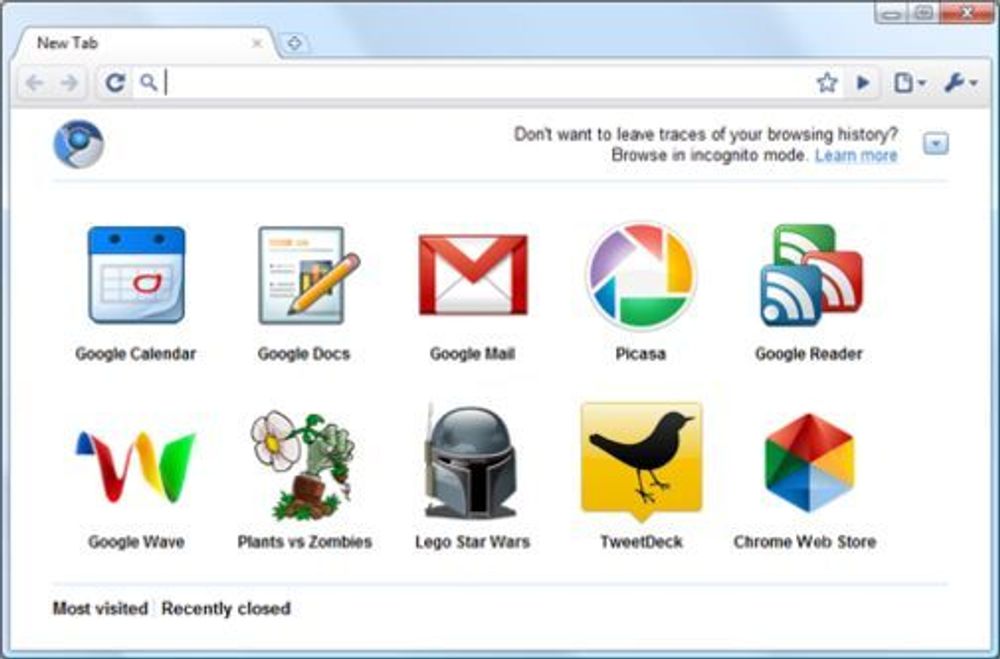 De installerte webapplikasjonene vises i nye faner i  Google Chrome.