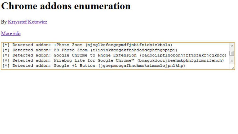 Detektering av Chrome-utvidelser via webside med metoden til .Krzysztof Kotowicz