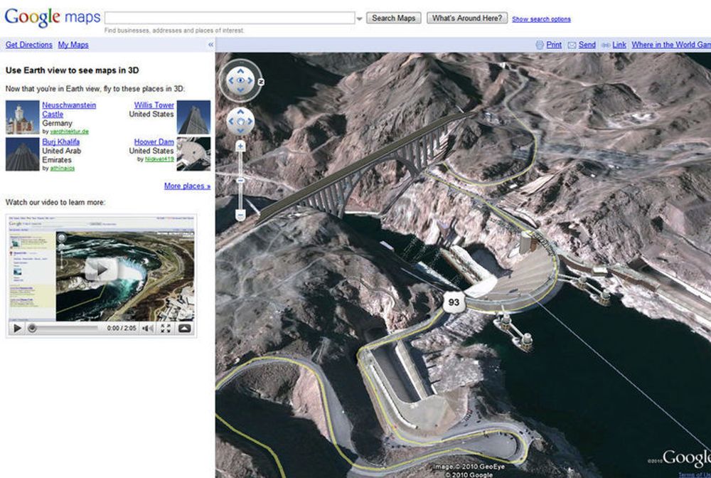 Hoover-dammen sett med i Google Earth View.