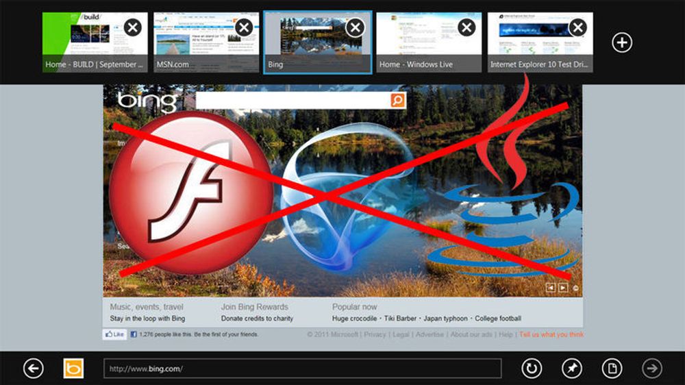 Ingen plugins i Metro-utgaven av Internet Explorer 10.