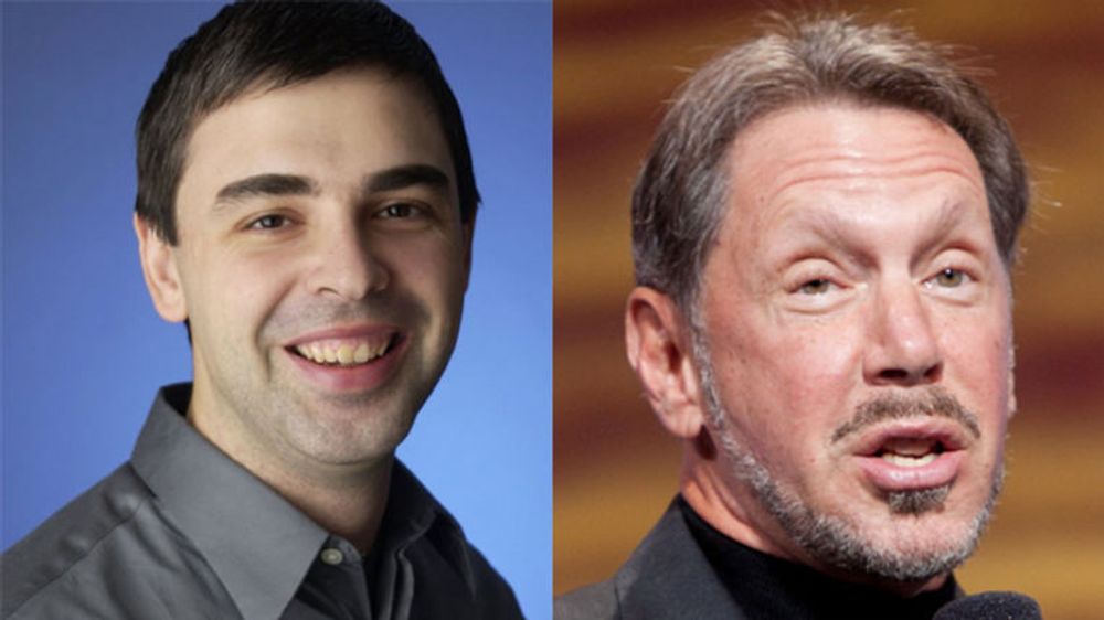 Toppsjefer for hver sin IT-gigant: Larry Page i Google og Larry Ellison i Oracle skal møtes i forlikssamtaler.