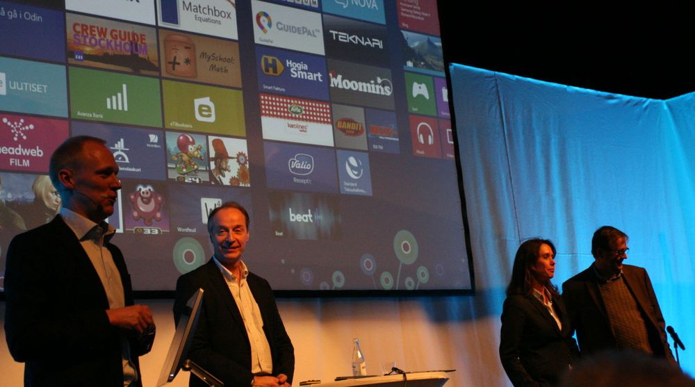 Hege Skryseth og de tre andre nordiske Microsoft-toppene holdt hver sine innlegg om Windows 8. Utvalget av norske apper i Windows Store er forløpig ganske begrenset.