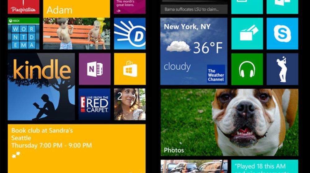 Eksempel på Live Tiles-størrelser som støttes av Windows Phone 7.8
