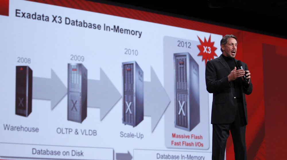 Larry Ellison presenterte Exadata X3 under hovedtalen på Oracle Openworld. Den dedikerte databasemaskinen ligger til grunn for Oracles satsing på maskinvare til nettskytjenester.