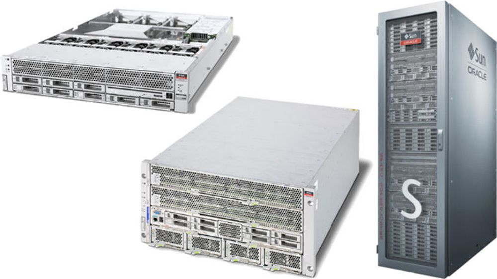 Et utvalg av Oracles nye Sparc T4-servere: (fv) T4-1, T4-4 og T4-4 Supercluster.