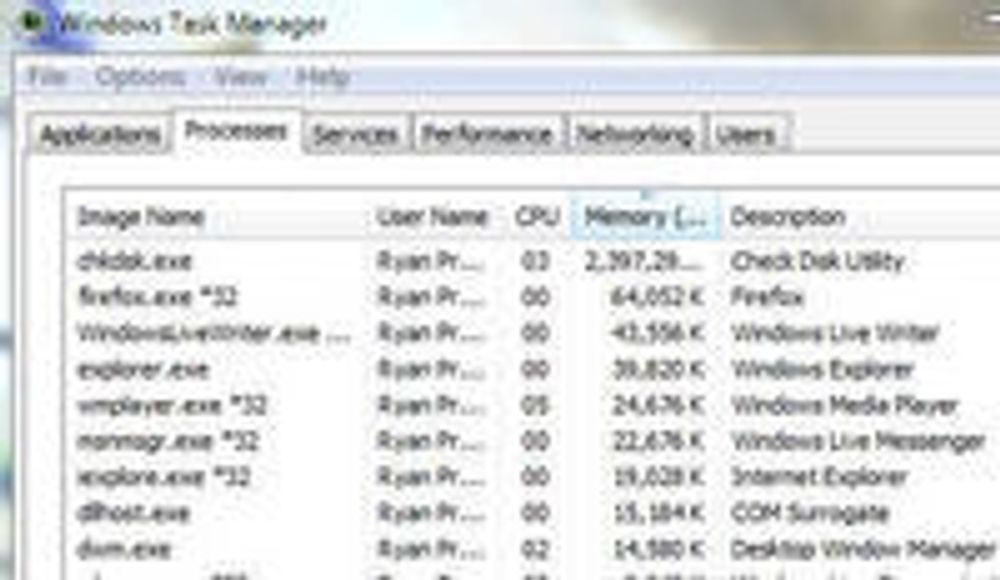 chkdsk krever mye minne i Windows 7.