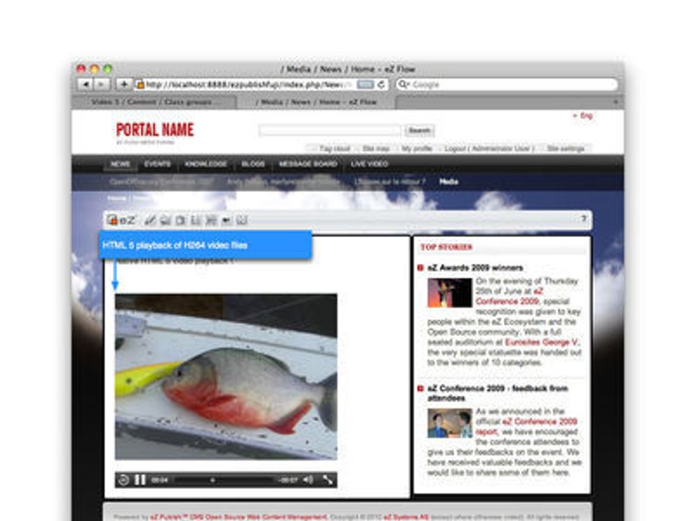 eZ spiller nå av H.264-videofiler rett i nettleseren ved hjelp av HTML5. Løsningen har en automatisk "fallback" til flash-avspiller.