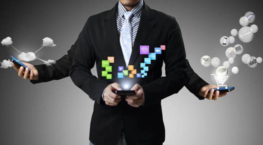 Illustrasjonen distribuert av VMware i anledning lanseringen av Horizon Suite symboliserer tre sentrale egenskaper: Nettskyen, virtuelle arbeidsflater og selvbetjening.