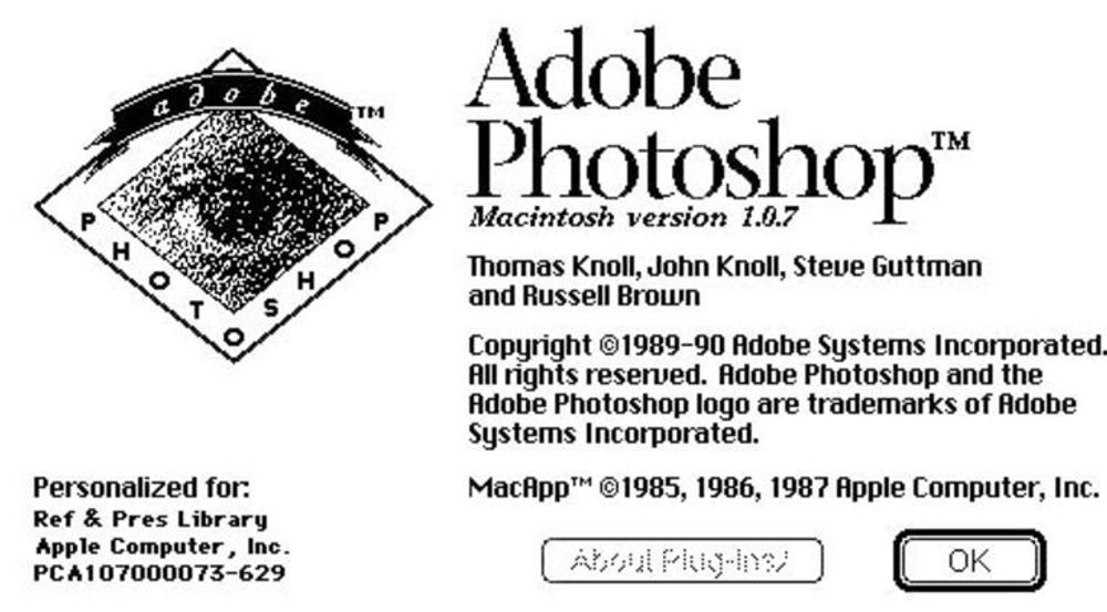 Oppstartsplakaten til Adobe Photoshop 1.0.7.
