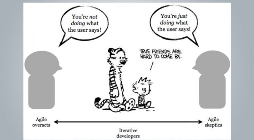 Greier iterative utviklere å finne den rette balansen? (Tegningen i midten er fra tegneserien til Bill Watterson, Calvin & Hobbes.)