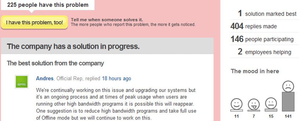 Stemningen er dårlig i brukerforumet til Spotify. Selskapet vedkjenner at de har problemer, men sier ikke hva det skyldes.