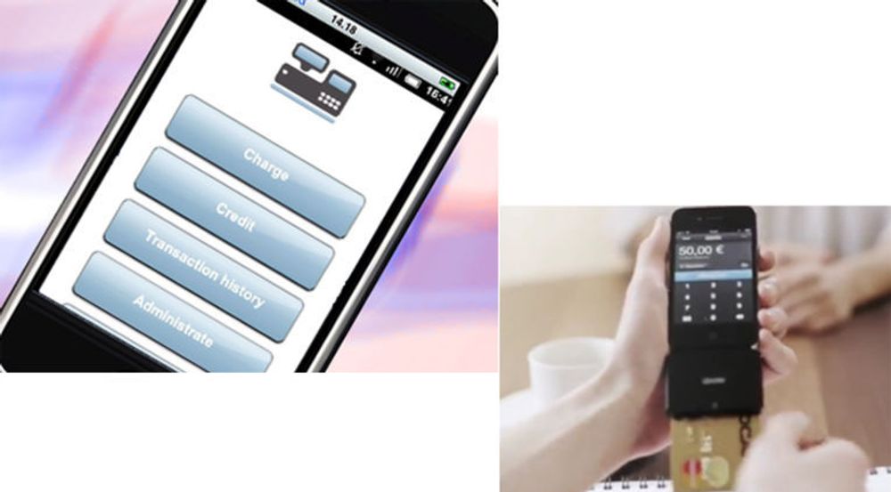 To ulike tilnærminger til mobil som betalingsterminal: Accumulate (til venstre) satser på at mobilen skal bli en digital lommebok, mens iZettle lar betaleren fortsette å bruke bankkort. En vesentlig forskjell mellom løsningene er kostnadene for den som tar i mot betalingen.