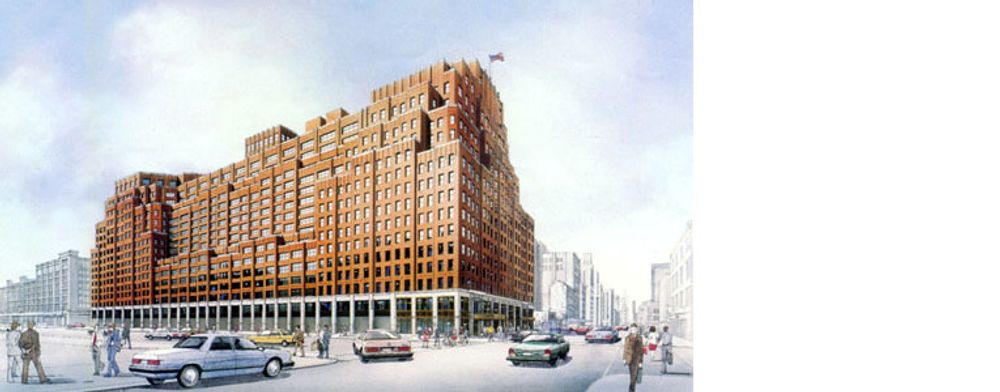 Google kjøper dette bygget sør på Manhattan for rundt 1,8 milliarder dollar. Bildet er hentet fra nettstedet til Kilroy Architectural Windows, som i 1988 byttet ut over 3600 vinduer i bygget.