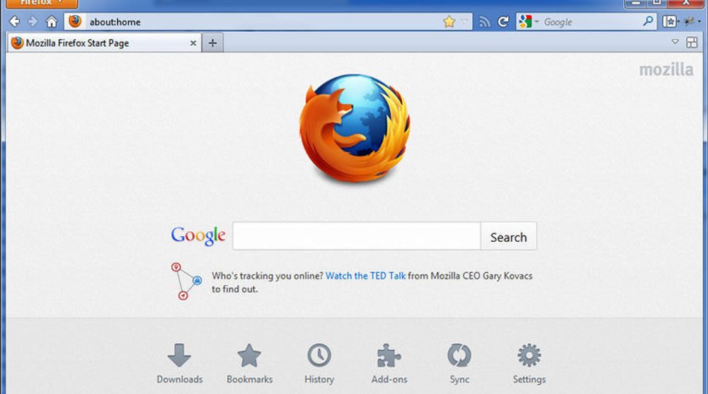 Den nye, standard hjemmesiden i Firefox 13.