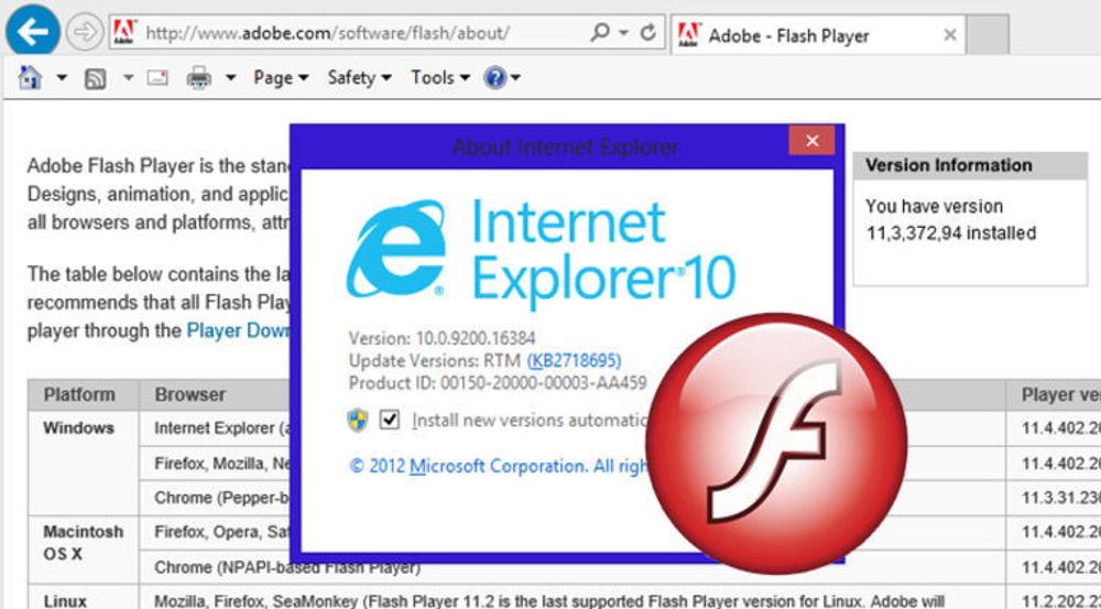 Internet Explorer 10 i Windows 8 var inntil forrige uke utstyrt med en eldre og sårbar utgave av Adobe Flash.