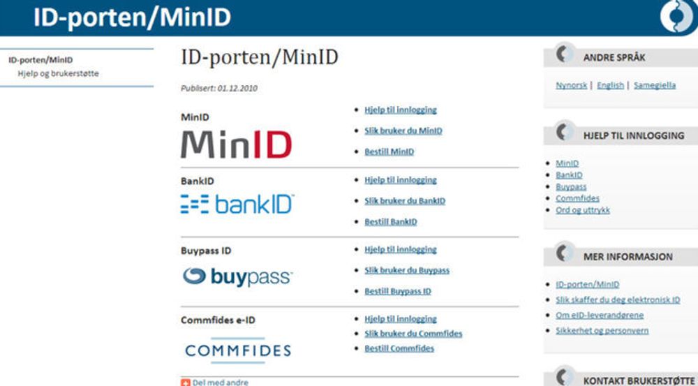 Skjermdump fra ID-porten i dag: BankID er på plass.