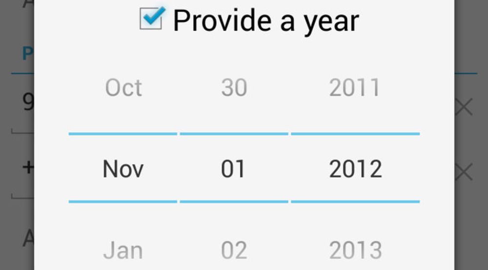 Desember er borte i kalenderen som vises i kontaktapplikasjonen i Android 4.2.