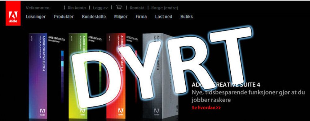 Adobes programvare selges til blodpris i Norge. Du må ut med over dobbelt så mye for nøyaktig samme produkt her til lands, sammenlignet med USA-prisene.