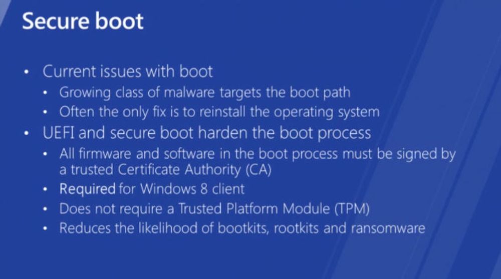 UEFI Secure Boot innfører trolig bedre sikkerhet mot visse typer skadevare, men kan reduserer brukernes egen kontroll over hva som får kjøre på pc-en deres.