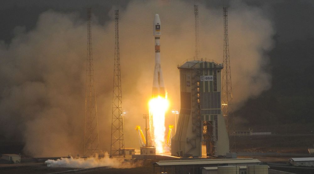 En Sojus VS01-rakett ble i dag skutt opp fra Fransk Guyana for å plassere de to første satellittene i Europas GPS-alternativ Galileo.