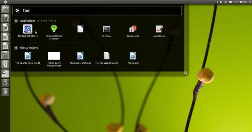 Ubuntu Unity med startfelt og søkefunksjon. 